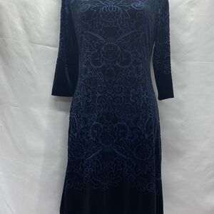 Ivanka Trump Velvet Burn Out Shift Dress Blue/Black 8 Lined Holiday Party